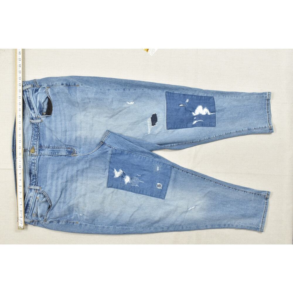 Lane Bryant Boyfriend Jeans Size 28 Distressed Patchwork Blue Denim Stretch - Picture 8 of 8
